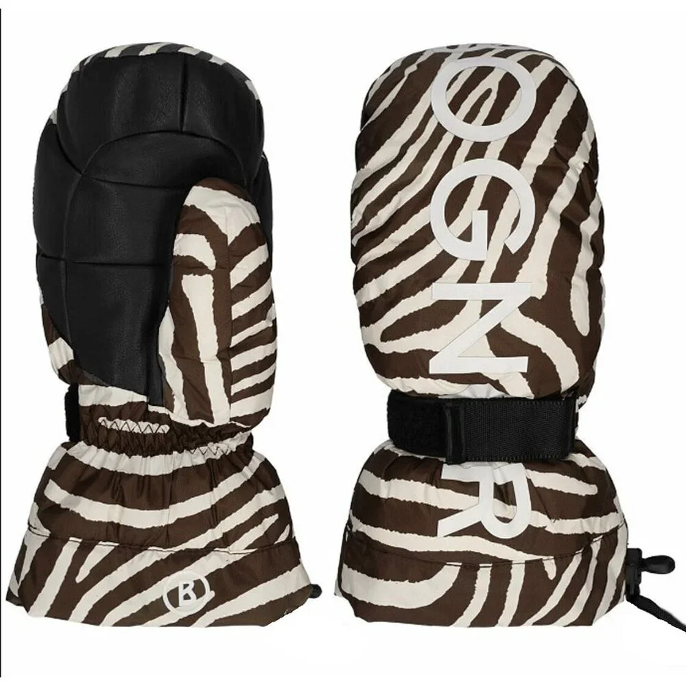 NEW Bogner Orella Winter Ski Mittens! Zebra Print Brown & Creme Limited Edition